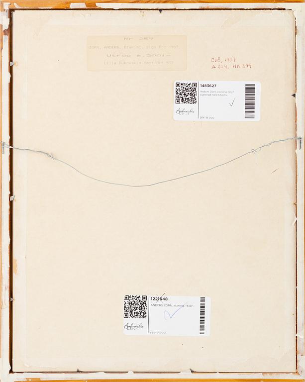 Anders Zorn, etsning, 1907, signerad med blyerts.