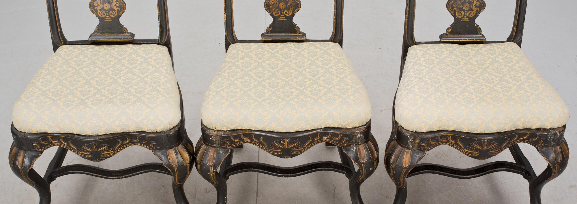 STOLAR, 3 st, senbarockstil, 1800-talets första hälft.