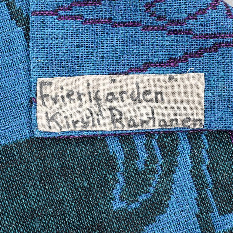 Kirsti Rantanen, vävnad/dubbelväv "Frierifärden" ca 66x186 cm.