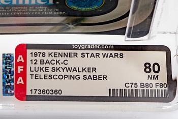 STAR WARS, Luke Skywalker Double Telescoping Saber, 12 back-c, AFA 80 NM, Kenner 1978.