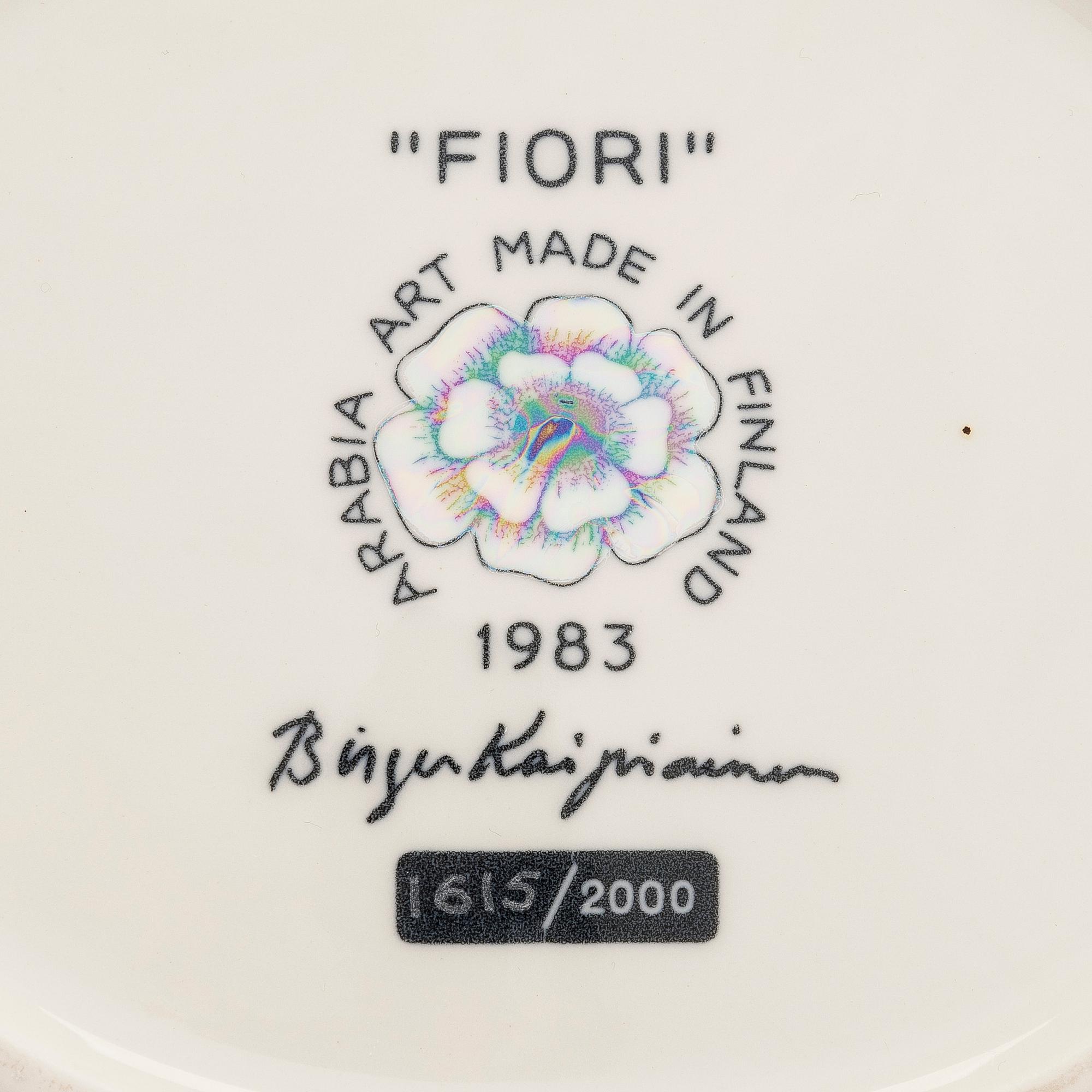 a ceramic 'Fiori dish', marked Birger Kaipiainen, Arabia art made in Finland 1983, 1615/2000.