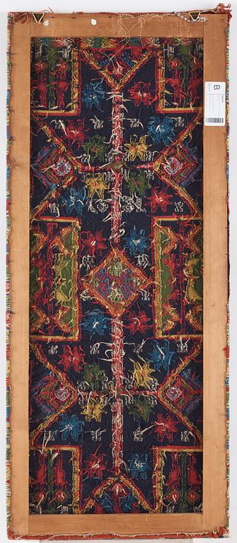 A carriage cushion, double-interlocked tapestry, ca 106 x 44 cm, Scania, Sweden, 1807, probably Skytts district.