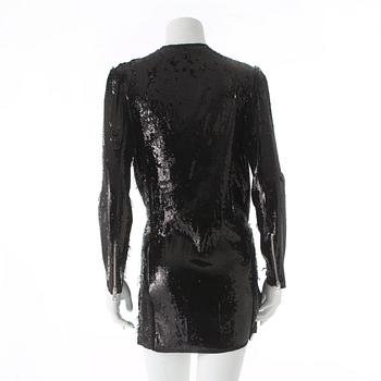 BALMAIN, a black sequin dress.