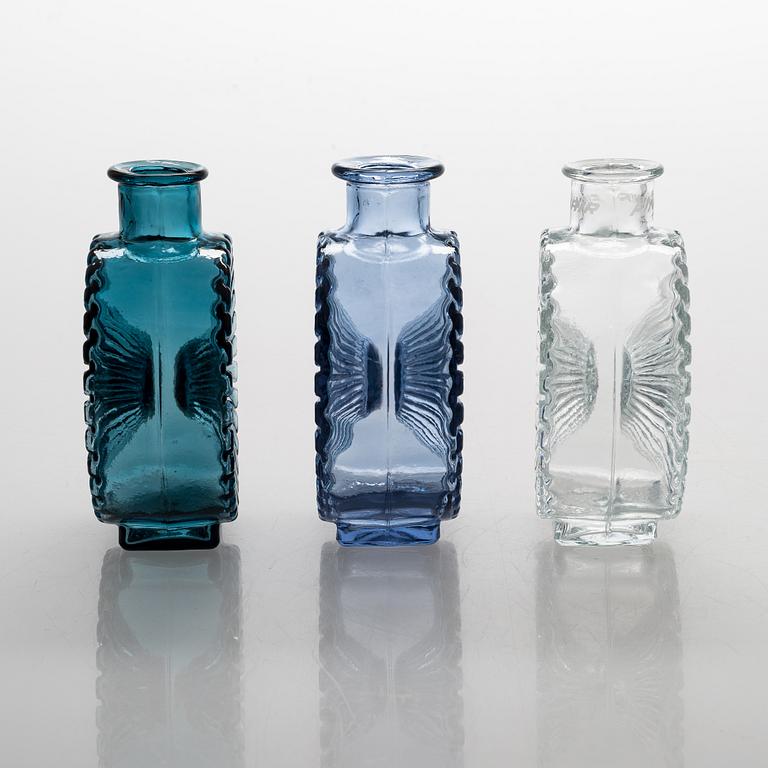 Helena Tynell, A set of three Sun bottles for Riihimäen Lasi Oy. Produced 1964-1974. Incl Finnair model.