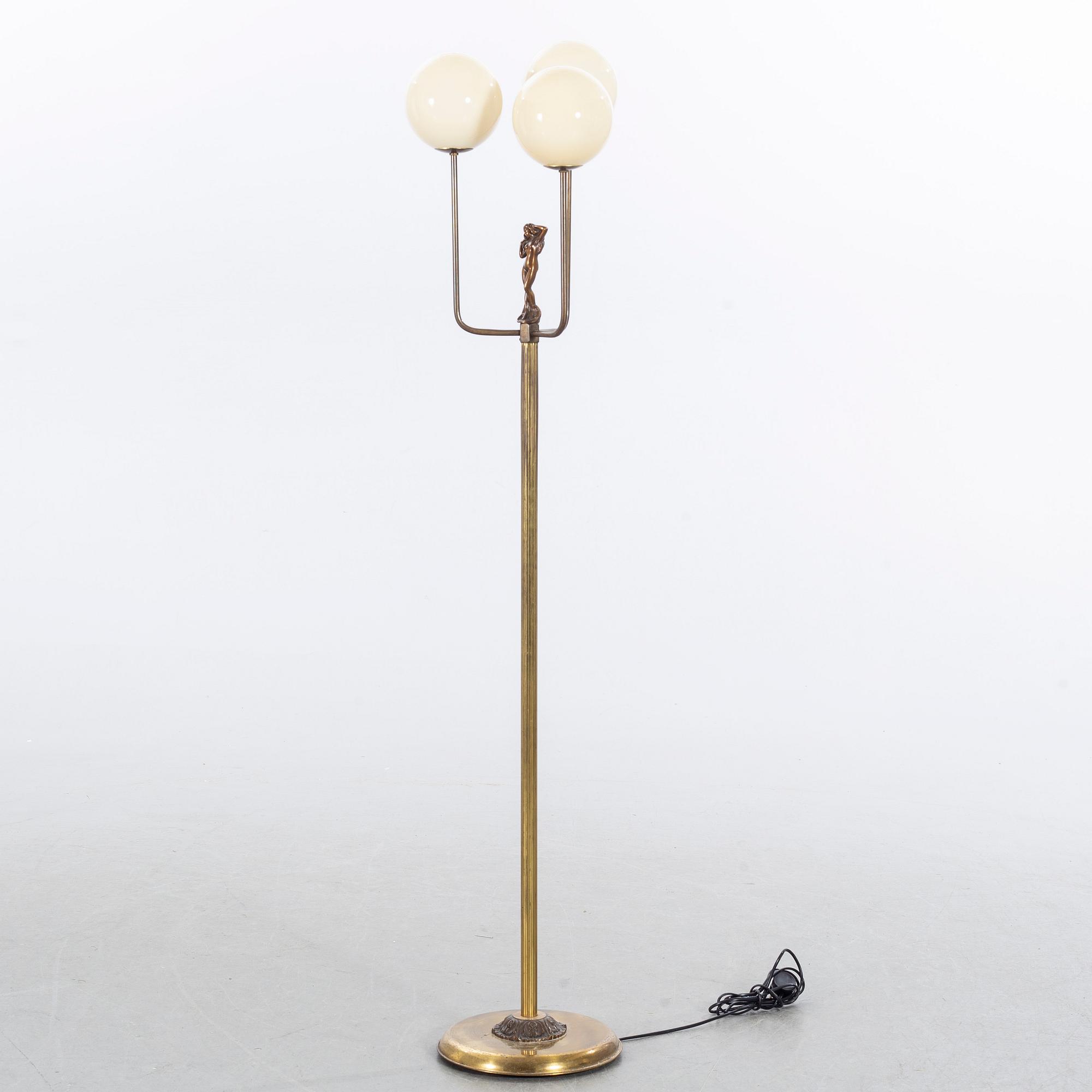 FLOOR LAMP, brass and glass, Armaturbolaget Malmö, 1930/-40's.
