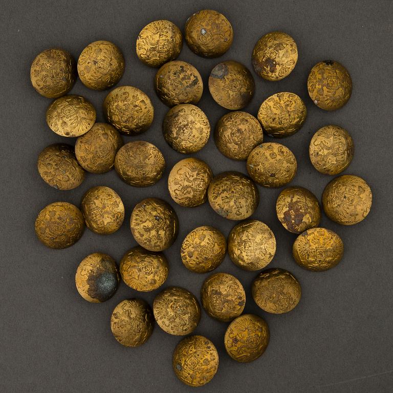 Set of 36 Imperial Russian uniform brass buttons.