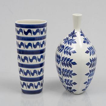 Karin Björquist, a set of nine "Indigo" stoneware vases and bowls, Gustavsbergs studio, 1950s.