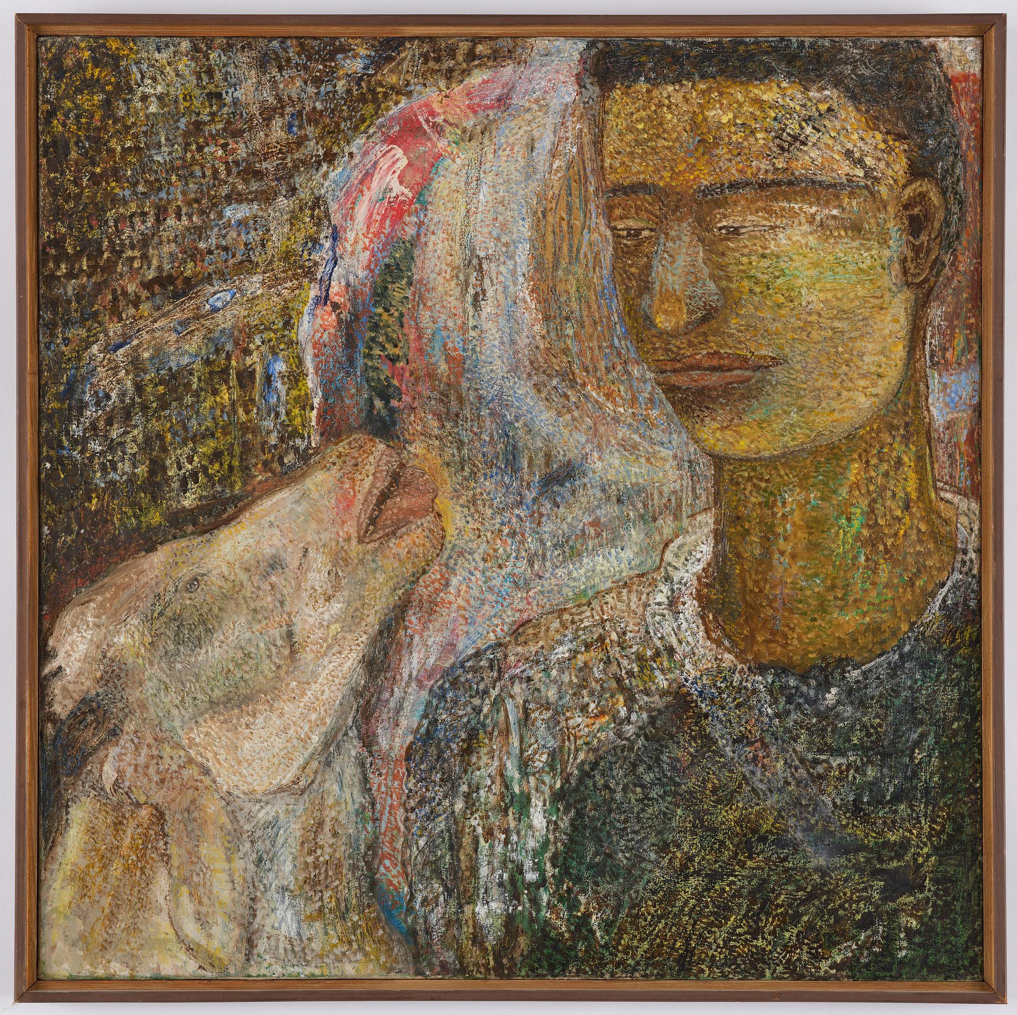 Jayashree Chakravarty, "Affection", signed and dated 1987 verso.