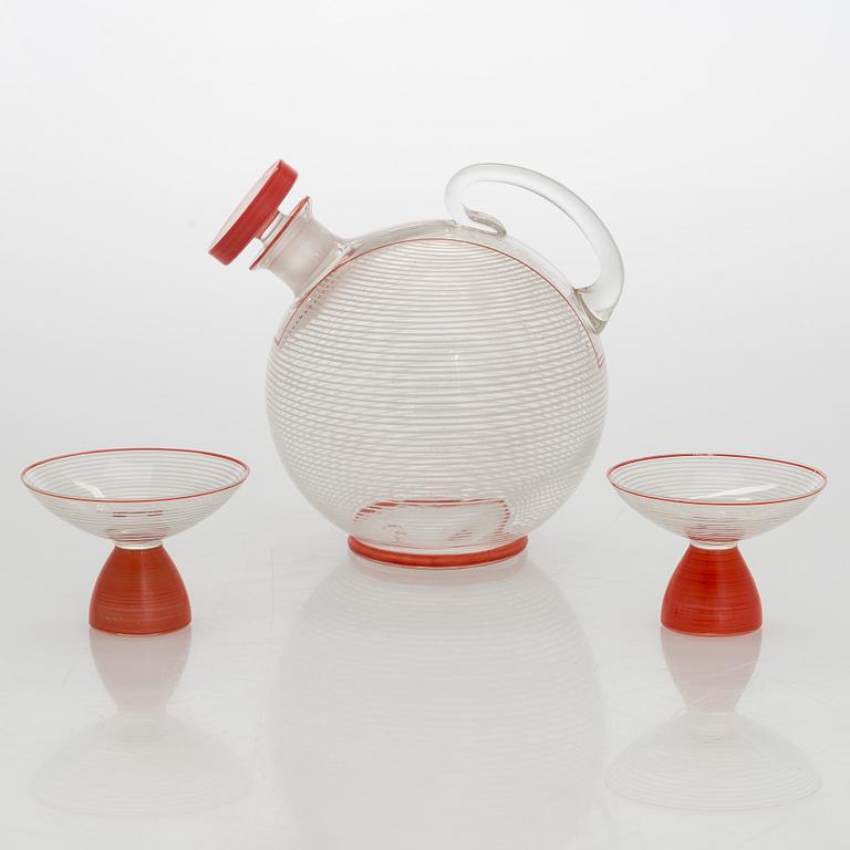 Karaff, samt två glas, Mellaneuropa 1900-talets mitt.