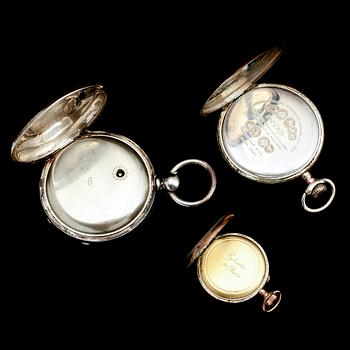 FICKUR, 3 st, 2 av silver, en av metall, tidigt 1900-tal.