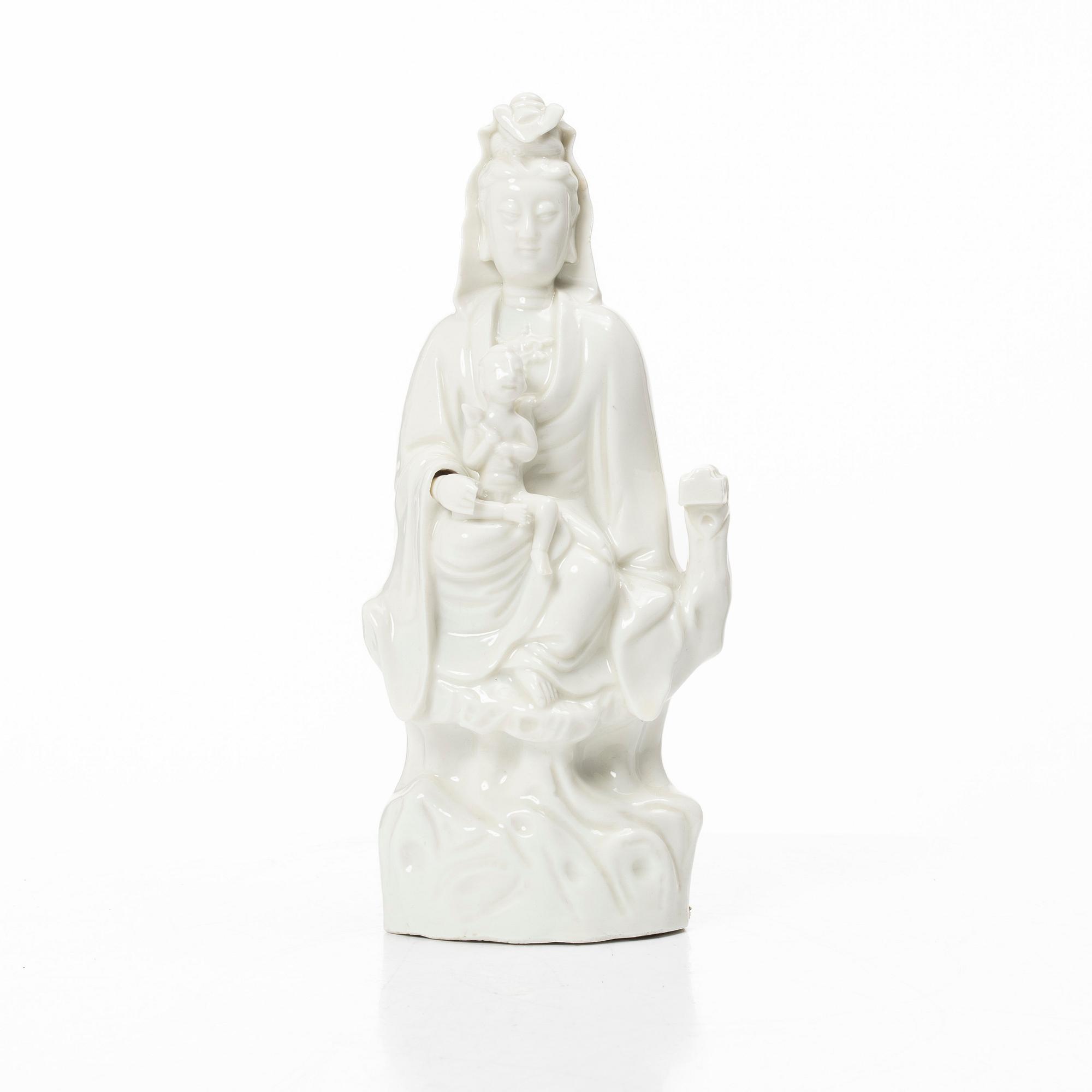 Guanyin, porslin, Blanc de Chine, Kina, sen Qingdynasti.