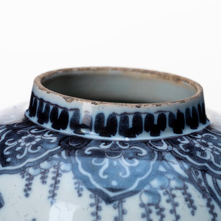 A Dutch faince jar, late 17th Century.