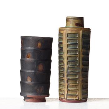 Wilhelm Kåge, two "Farsta" stoneware vases, Gustavsberg 1936 and Gustavsberg studio, Sweden 1950.