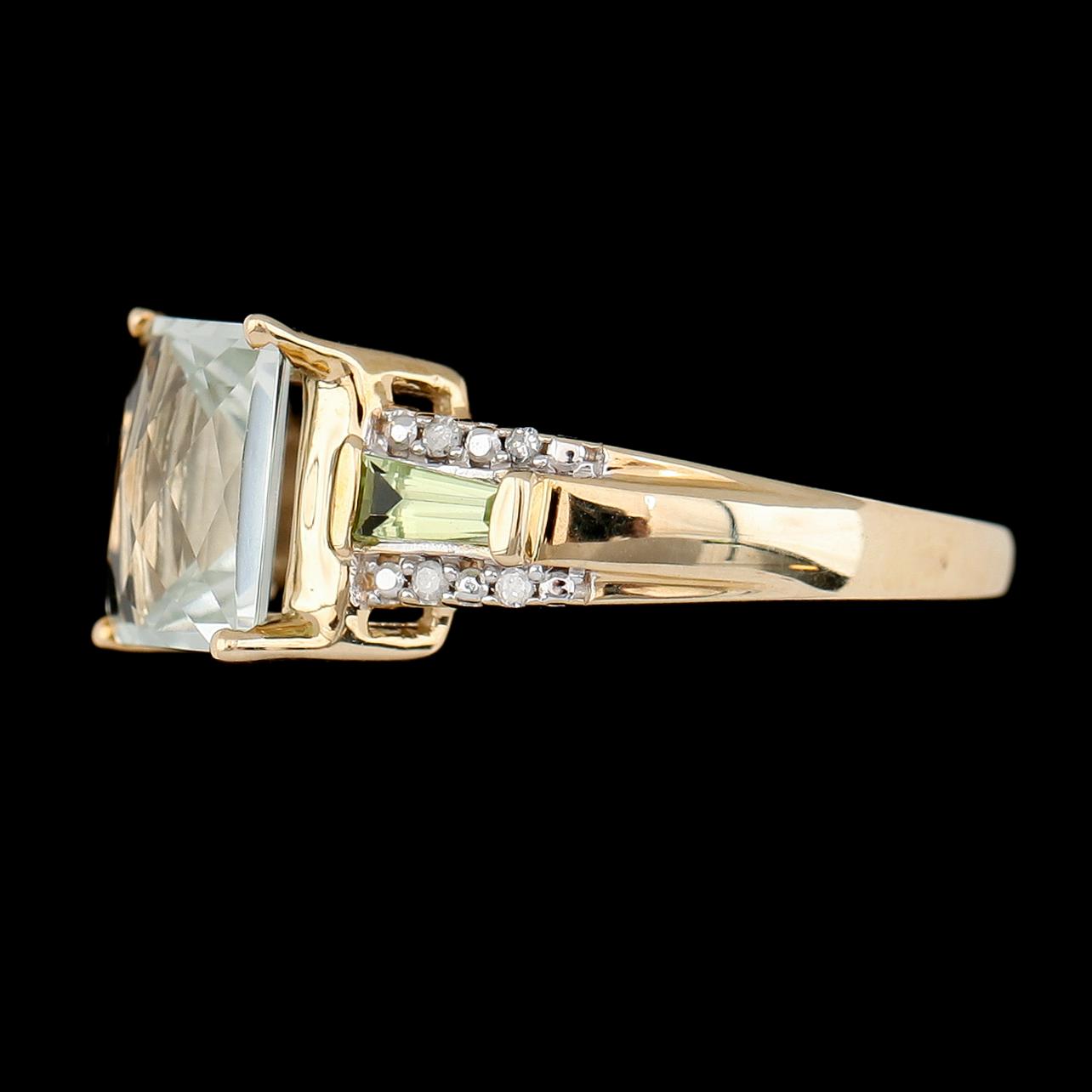 RING, 10K gult guld, grön ametist, peridoter, diamanter.