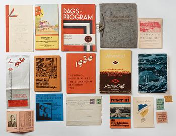 THE STOCKHOLM 1930 FAIR, 34 pcs of booklets, tickets and other memorabilia.