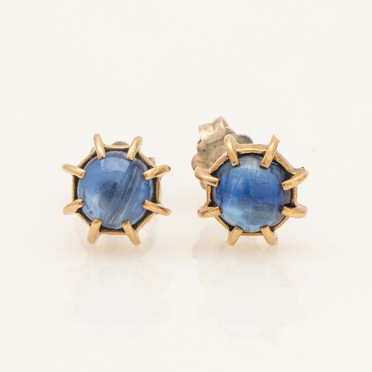 Earrings, a pair, silver and gold with kyanite.