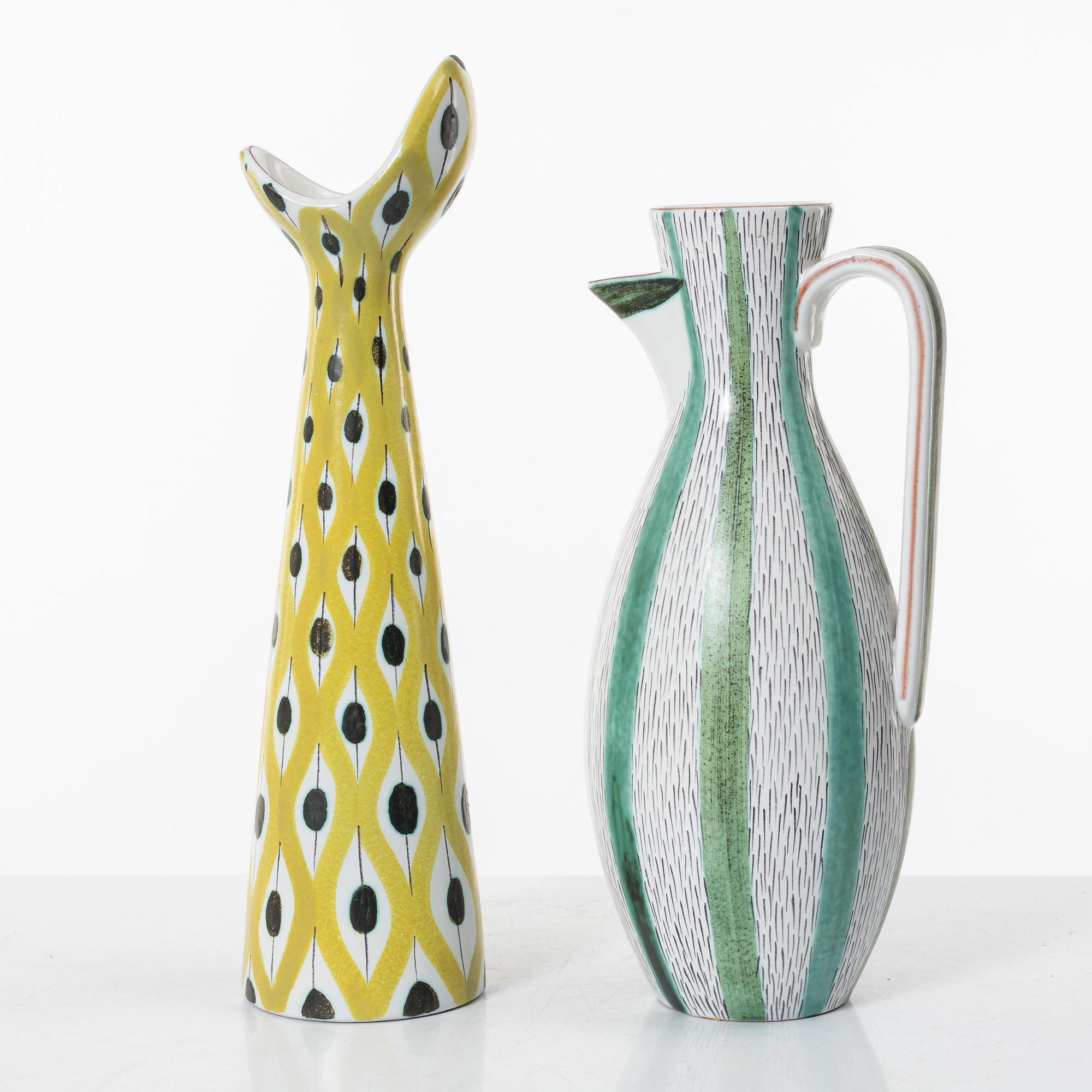 Stig Lindberg, a jug and a vase, Gustavsberg studio, mid-20th century.