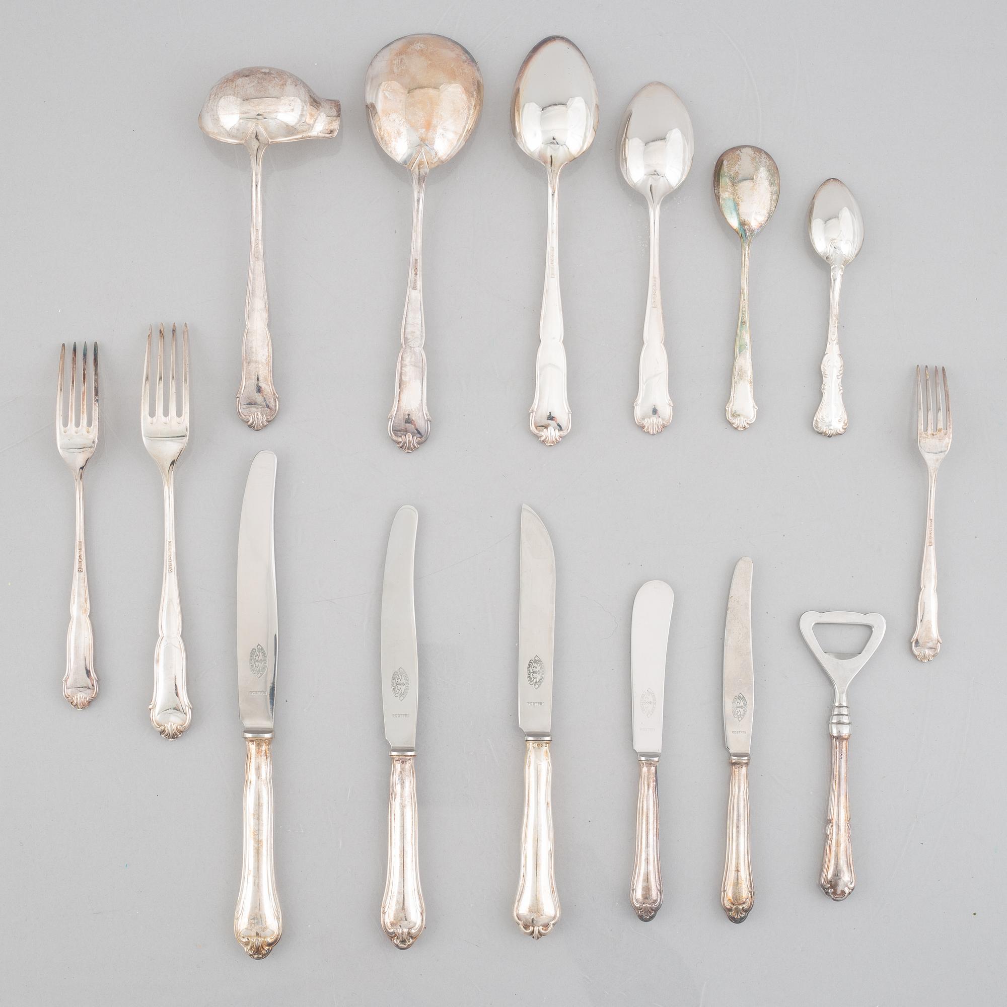 C.G.Hallberg, a 117-piece silver and sterling silver flat wear set, "Viktoria", Stockholm, Sweden, 1949-61.
