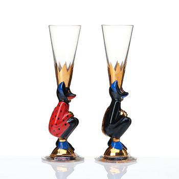 Gunnar Cyrén, two "Devil" shot glasses, from the "Nobel" series, Orrefors, Sweden post 1996.