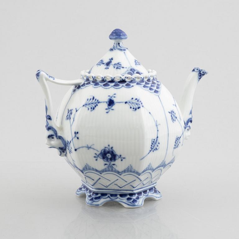 A 'Blue Fluted Full Lace' / 'Musselmalet' porcelain teapot, Royal Copenhagen, model 1118, 1967.