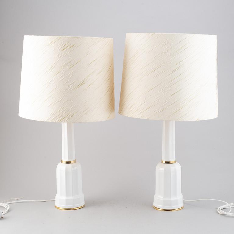 A pair of porcelain table lights, Heiberg model, probably Denmark. Second half of the 20th Century.