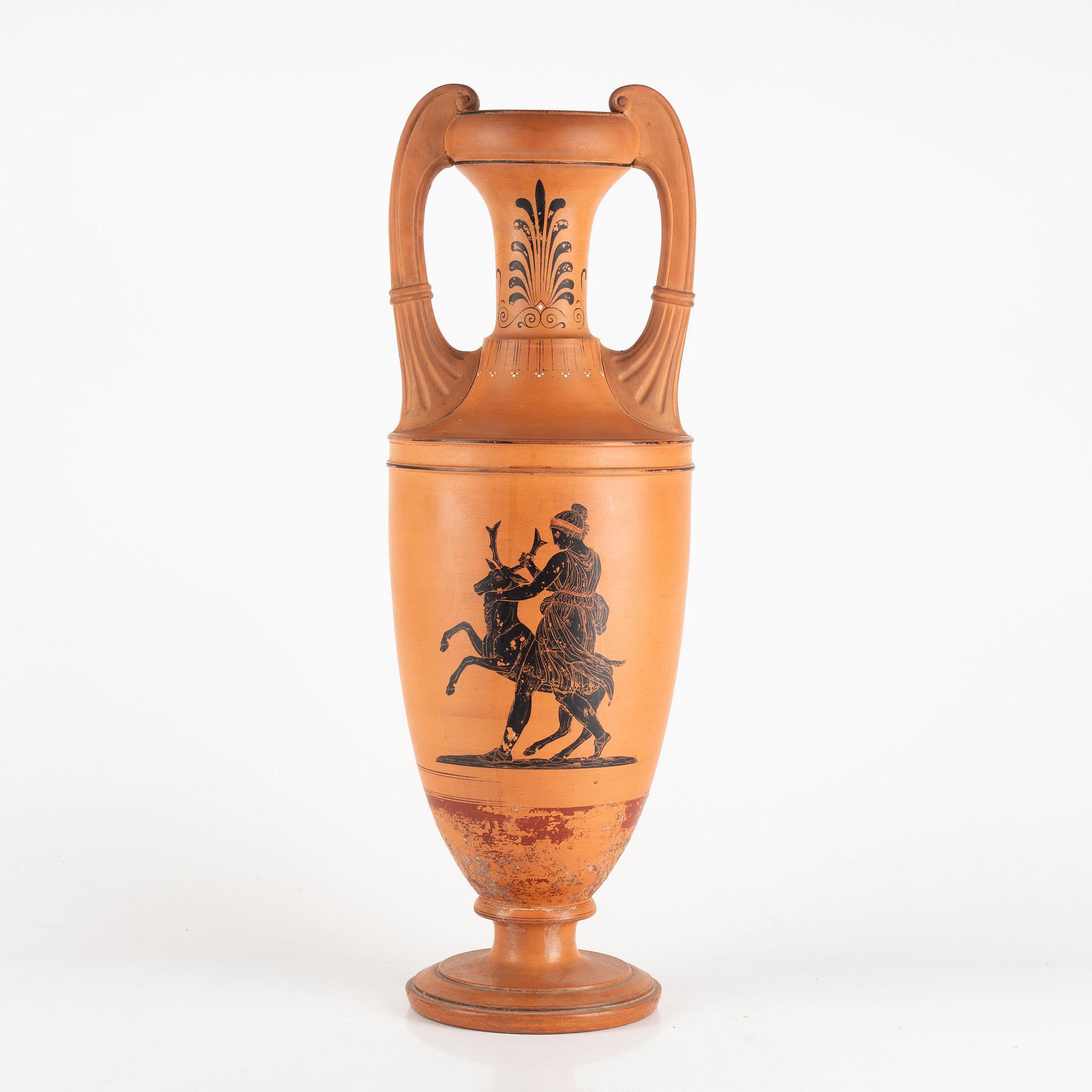 An amphora, terracotta  by Lauritz Hjorth, Bornholm, probably 1860s.