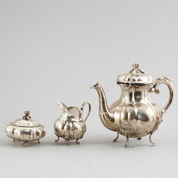 KAFFESERVIS, silver, svenska importstämplar, 1900-talets första hälft. Vikt ca 786 gram.
