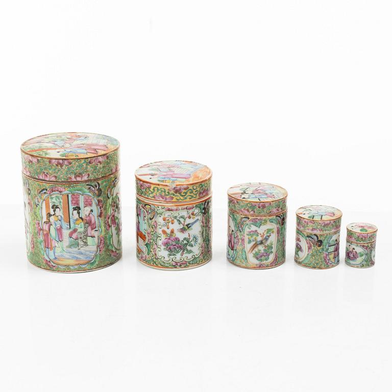 A five piece famille rose Canton box set, Qing dynasty, 19th century.