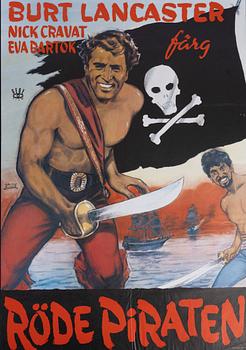 Walter Bjorne, a vintage movie poster, 'Röde Piraten (The Crimson Pirate)', 1972.