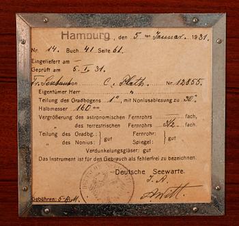 SEXTANT, C. Plath, Hamburg. 1900-talets första hälft.