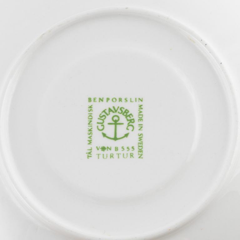 Stig Lindberg, kaffekoppar med fat, benporslin, 6 st "Turtur", Gustavsberg, 1990-tal.