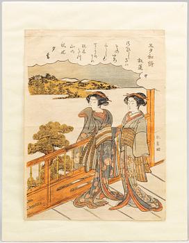 KATSUKAWA SHUNSHO (1726-93), after, color woodblock print, from series Sanseki Waka, 19th century.