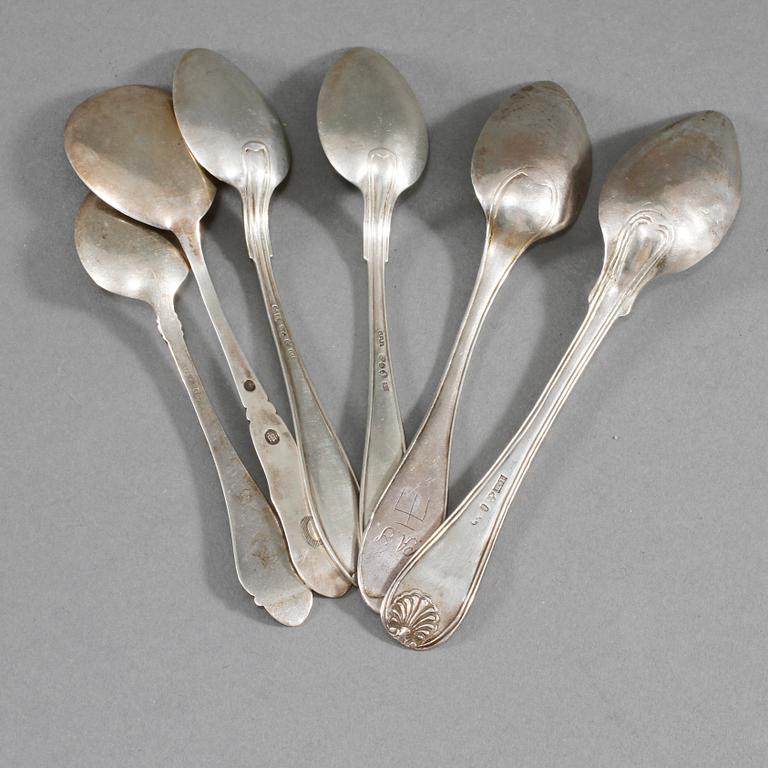 PARTI SILVER, 14 delar, mestadels Sverige, 1800- och 1900-tal, vikt 480 g.