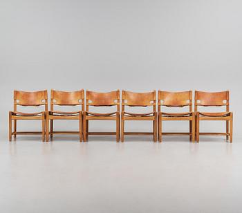 Børge Mogensen, a set of eight "Jagtspisestol"/"Spanish Dining" chairs model "3237" & "3238", Fredericia Stolefabrik, Denmark.