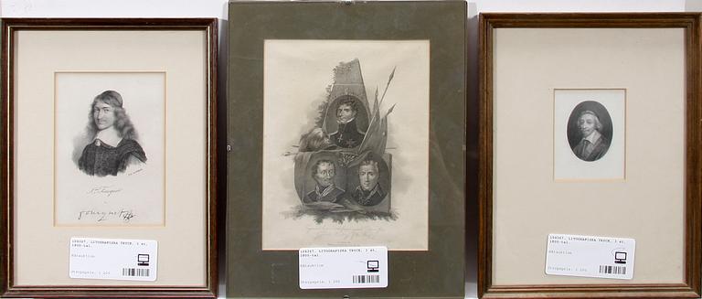 LITOGRAFISKA TRYCK, 3 st, 1800-tal.