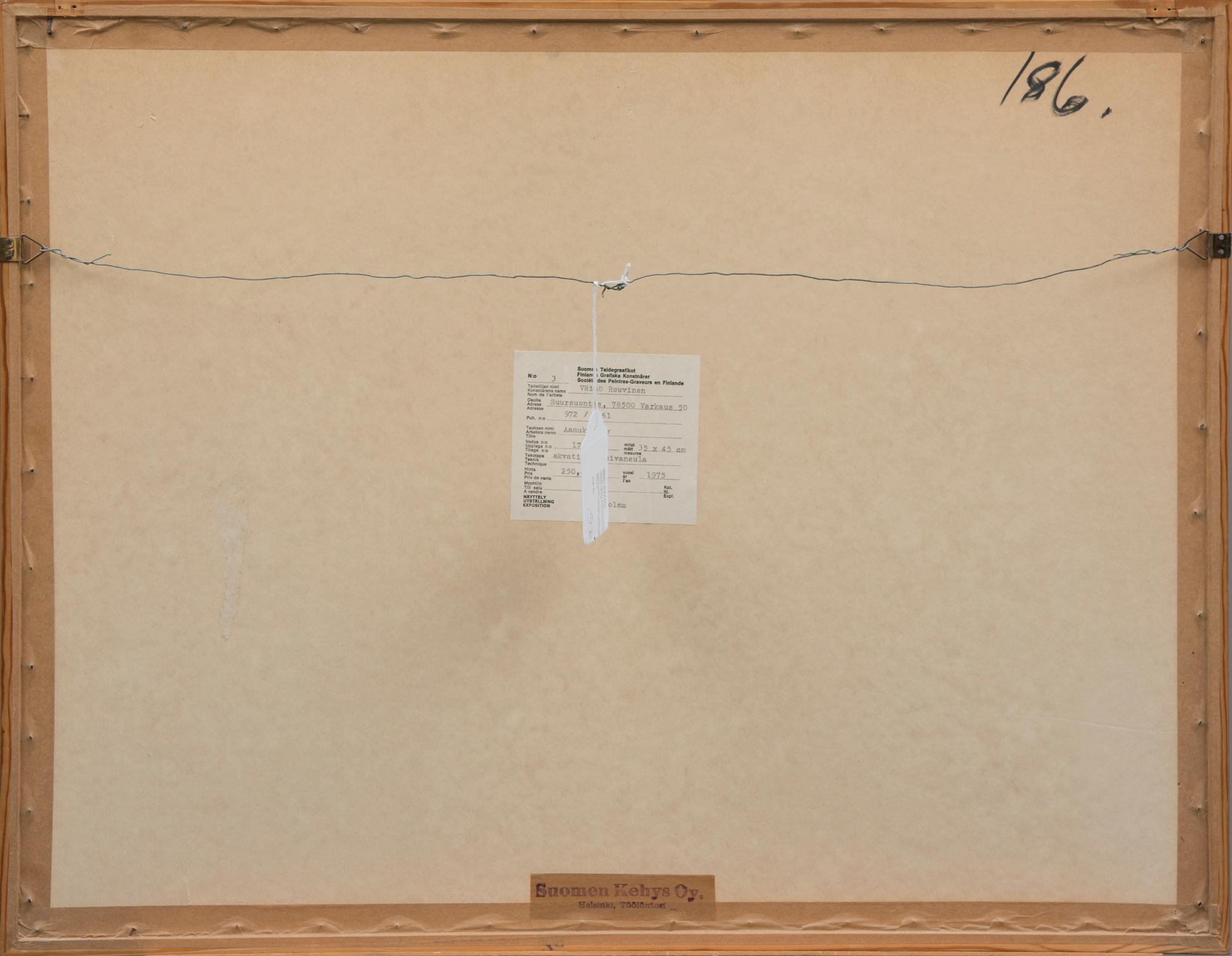 VÄINÖ ROUVINEN, torrnål och akvatint, signerad, daterad 1975 och numrerad 17/50. Konstnärens andrag.