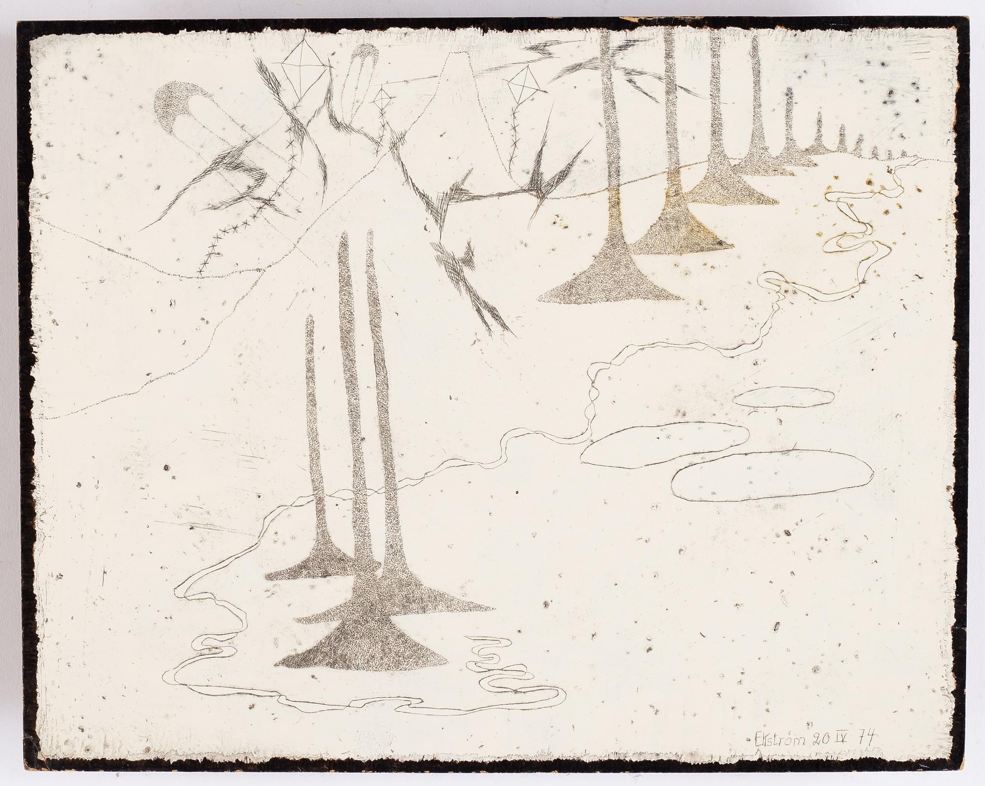 Thea Ekström, mixed media on panel, signed Ekström and dated 20 IV-74.