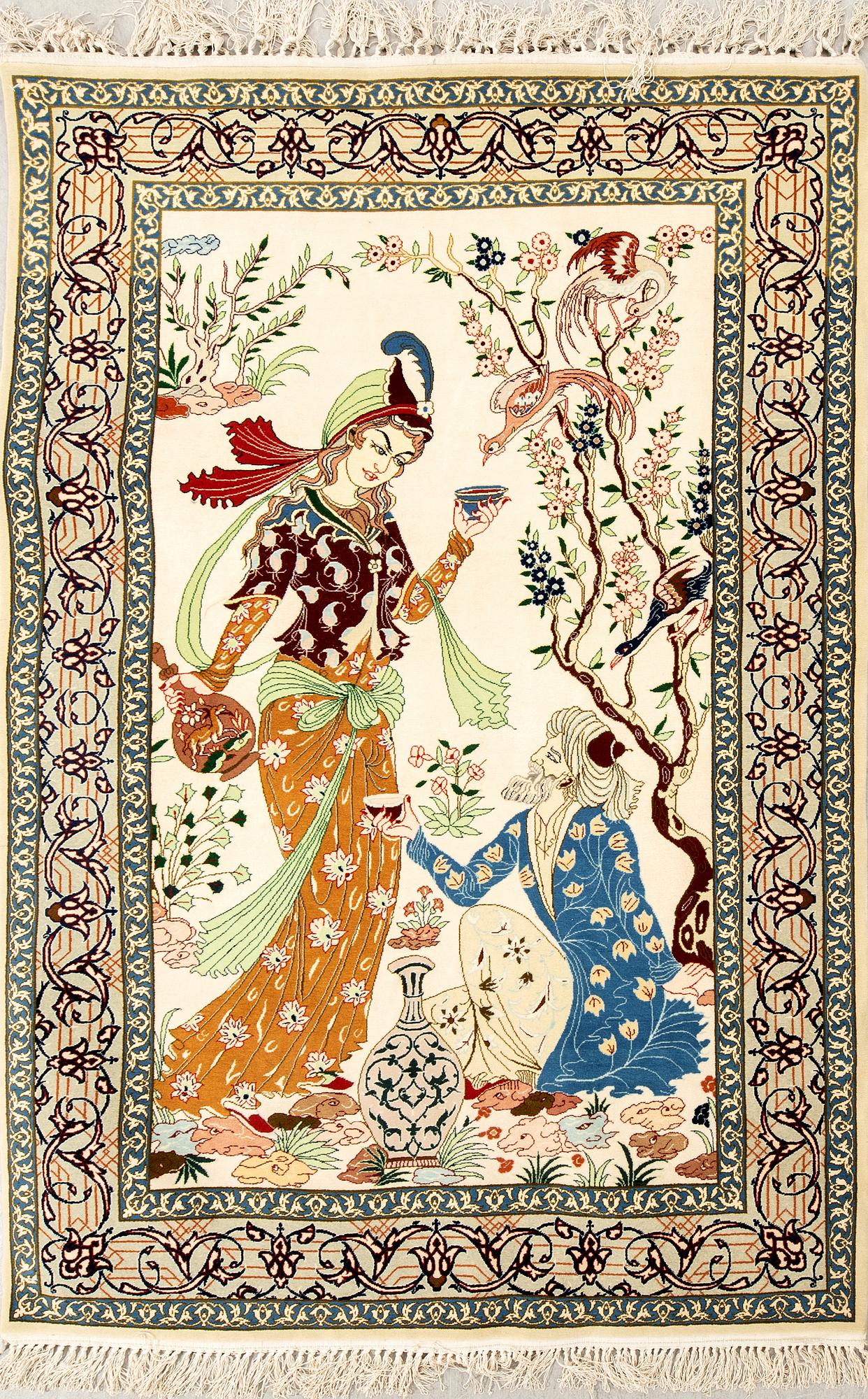 Isfahan rug, figural semi-antique, approx. 156x105 cm.
