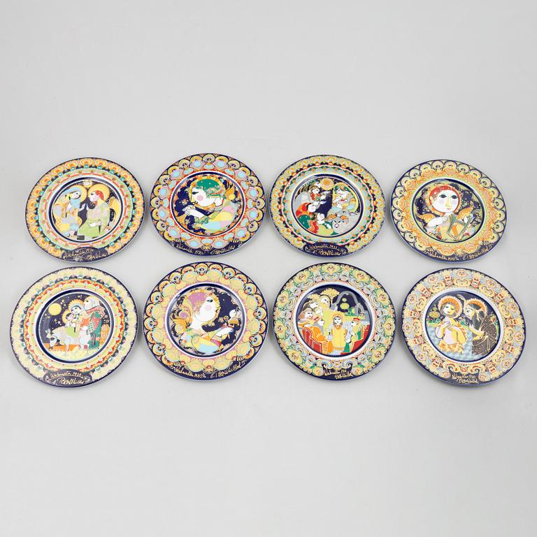 Björn Wiinblad, a set of eight Christmas porcelain plates, Rosenthal 1975-1982.