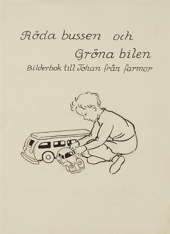 Elsa Beskow, "Röda bussen och gröna bilen. Bilderbok av Elsa Beskow (Bilderbok till Johan från farmor)".