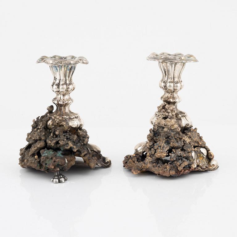 Olle Olls, two candlesticks/light objects, 2021.