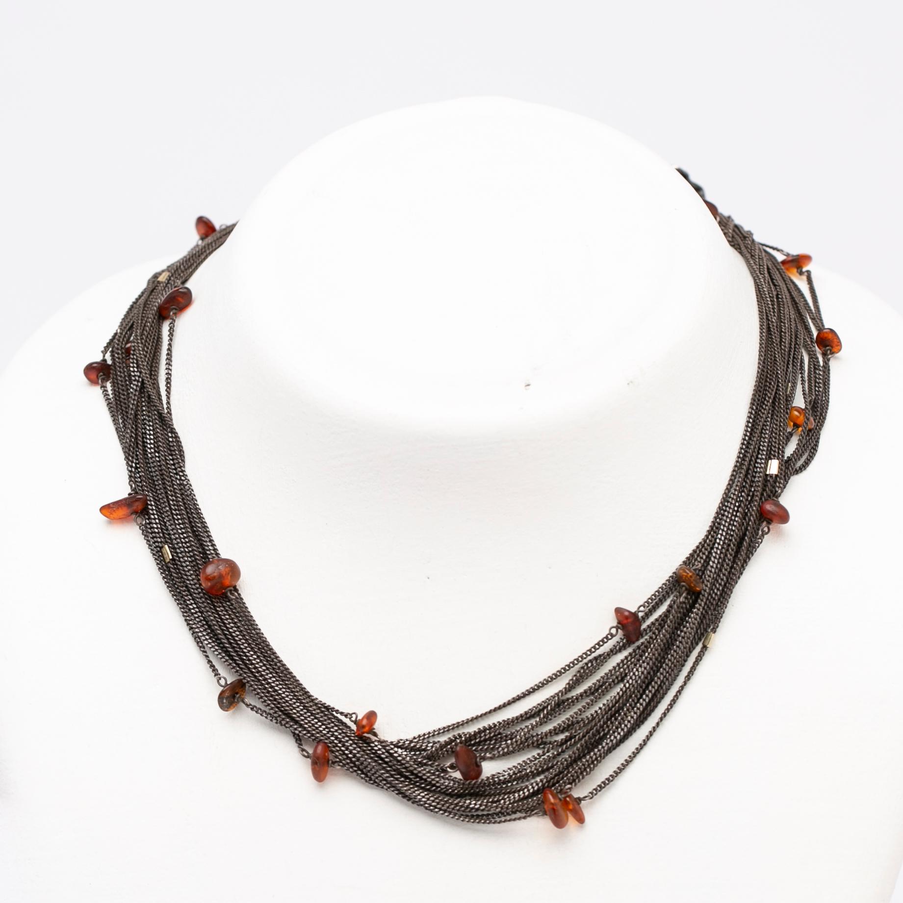 Necklace, oxidised silver and gold plating with amber stones, Ghita Ring, Denmark.