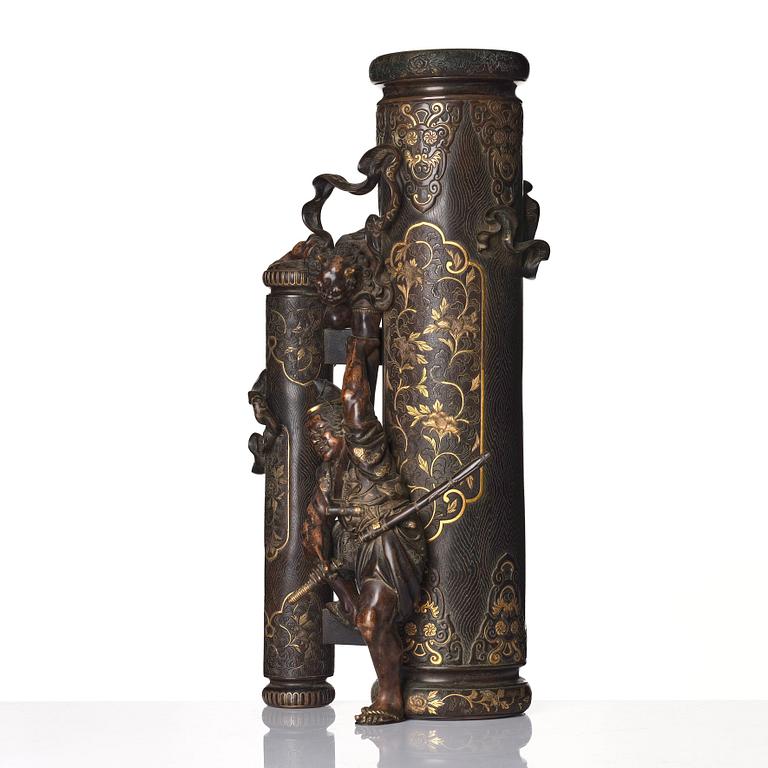 A large Japanese bronze sculpture/vase, signed Miyao Zo, Meiji period (1868-1912).