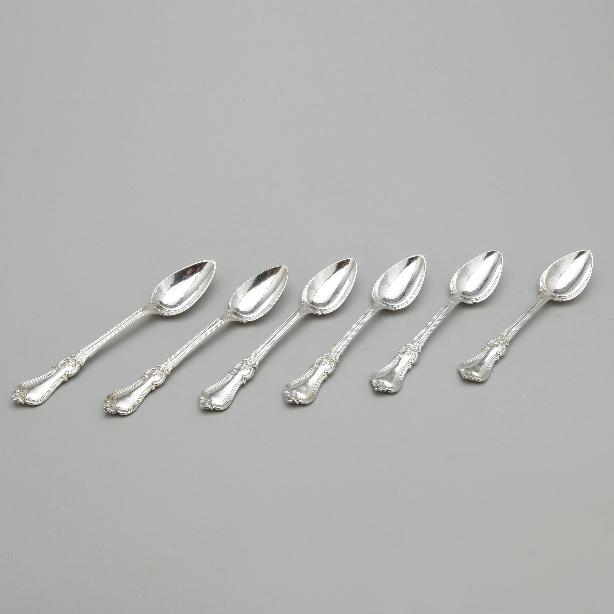 EFTERRÄTTSSKEDAR, 6 st, silver, Christian Hammer, Stockholm 1850. Total vikt ca 271 gram.