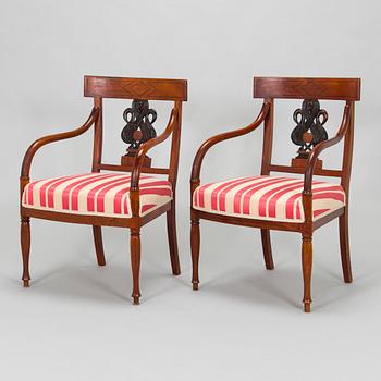 Four Empire Style open armchairs, Russia 1800-1810.