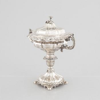 A Swedish silver sugarbowl with cover, marks of Carl Nyström, Stockholm 1845.