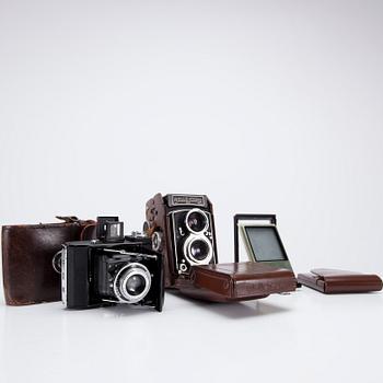 KAMEROR, 2 st, Rolleicord och Zeiss Novar-Anastigmat samt TILLBERHÖR, Tyskland 1900-talets senare hälft.