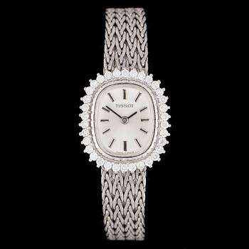 ARMBANDSUR, dam, Tissot, manuell, 18k vitguld, krans med briljantslipade diamanter tot ca0,68ct. Vikt 34g.
