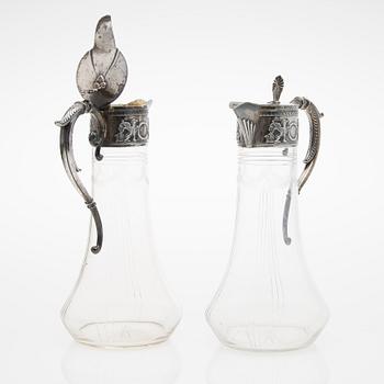 VINKANNOR, ETT PAR, silver och glas, Lazarus Posen, Frankfurt 1900-talets början.