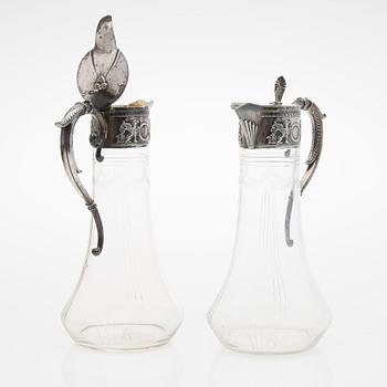 A PAIR OF WINE JUGS, silver and glass, Lazarus Posen, Frankfurt early 20th century.